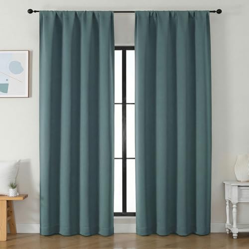 Image of Simplebrand Dark Green Blackout Curtains for Bedroom 96 Inches Long 2 Panels, Solid Thermal Insulated, Energy Saving Living Room Window Treatment Curtains Blackout Drapes, W50 x L96 Inch, Dark Green