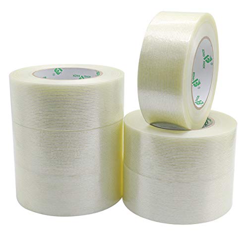 Image of BOMEI PACK 6PACK Reinforced Packing Tape, 5.5Mil 2Inx 60Yds, Heavy Duty Fiber Strapping Adhesive Packaging Tape