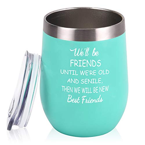 Lifecapido 12 oz Wine Tumbler with Lid and Straw, We’ll Be Friends until