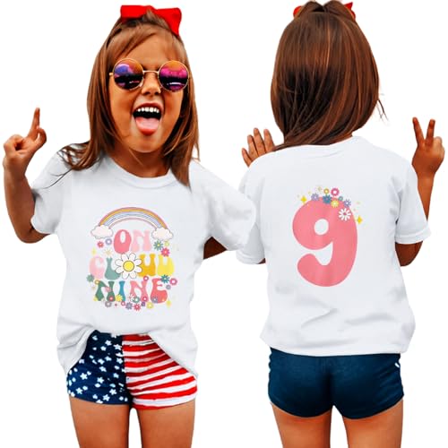 On Cloud Nine Birthday Girl Shirt 9th Girls Birthday Outfits Rainbow Kids 9 Year Old Tshirt Birthday Party Tee Tops