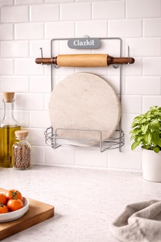 Image of Clazkit Chakla and Belan Holder for Kitchen - 100% Rust Free Stainless Steel Rolling Pin Board Wall Mount Stand 3 in 1 Kitchen Rack Organiser