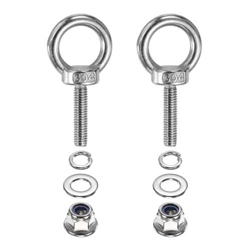 Image of PATIKIL M6 x 25mm Shoulder Eye Bolt, 2 Pcs 304 Stainless Steel Lifting Ring Threaded Eye Bolt with Flange Lock Nuts Spring and Flat Washers for Hanging Tie Down Straps Outdoor Indoor