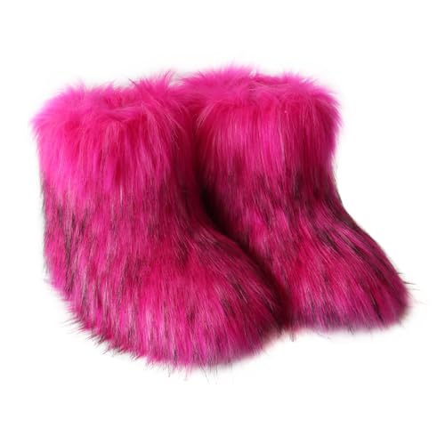 Gegefur Girls Boys Kids Faux Fur Boots Furry Fuzzy Fluffy Warm Winter Snow Boots Flat Shoes Outdoor