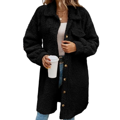 Womens Winter Coats Casual Lapel Long Sleeve Fleece Faux Fur Jacket Fuzzy Sherpa Jackets Oversized Fashion Coat Outfit