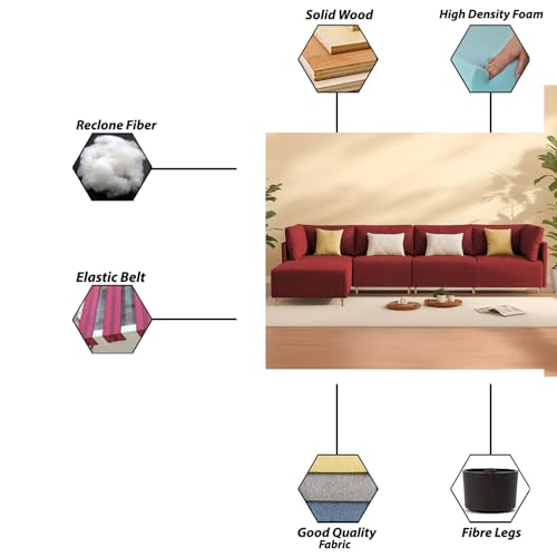 Image of Carina LHS 6 Seater L Shape Sofa Set for Living Room (Maroon Fabric) Premium Fabric Sofa
