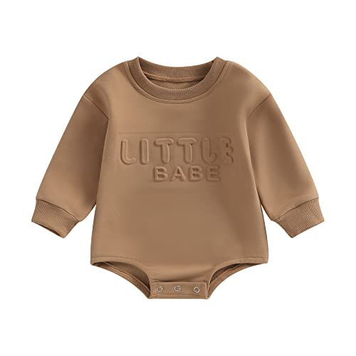 Image of xiqaalombvt Infant Baby Boy Girl Clothes Pullover Sweatshirt Romper 3D Letters Print Bubble Romper Bodysuit Fall Outfit (Little Babe, 6-12 Months)