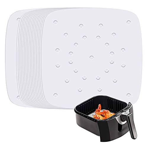 YQL 200PCS 8.5 inch Square Air Fryer Liners,Parchment Paper for Air Fryer Perforated Parchment Liner Bamboo Steaming Paper for Steaming Basket and More