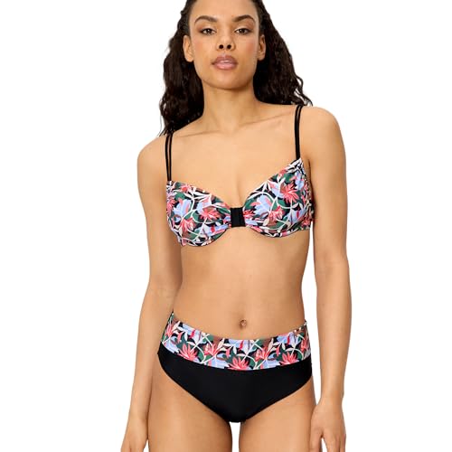 YSABEL MORA. Conjunto De Bikini Reductor, Estampado Tropical Copas C Y D. con Aro. Tirantes Regulables Y Espalda Anatómica. Braga Alta Reductora. Colección Island.