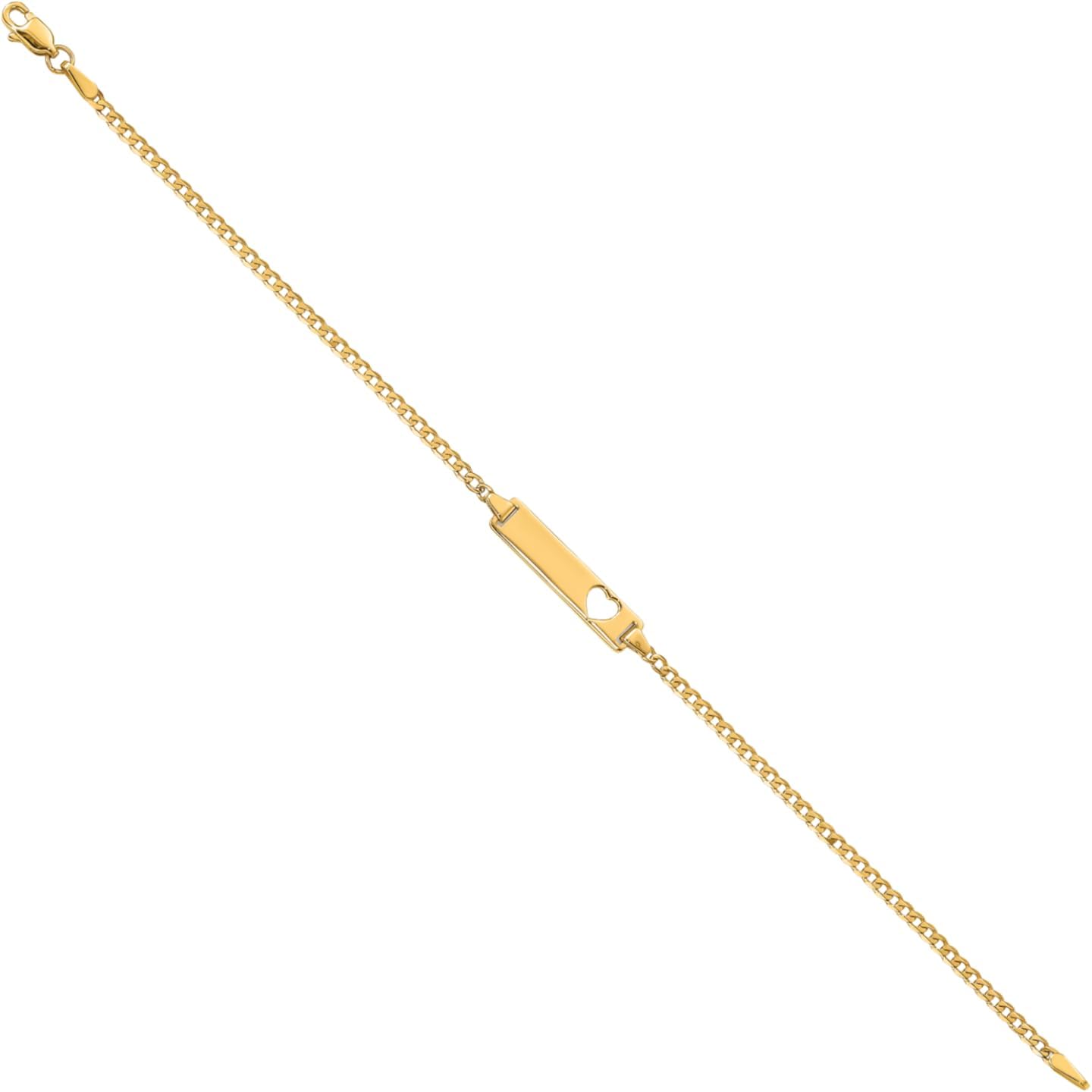 IceCarats 10K Solid Yellow Gold 2.14mm Thin Curb Chain Link Heart ID Bracelet Polished, Engravable