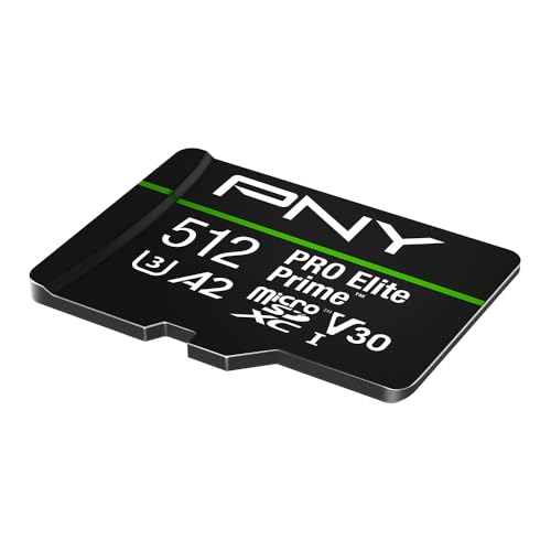 PNY Carte microSDXC 512GB Pro Elite Prime Class 10 U3 V30 A2 + Adaptateur SD - jusqu'à 200MB/s, Class 10, U3, V30, A2, 4K UHD, Full HD, UHS-I