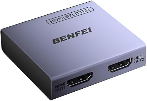 BENFEI HDMI Splitter 1-In 2-Out (Model 000447G) – 4K@60Hz Ultra HD Dual Display, HDR10, Dolby Vision, HDCP 2.3, Amplified Aluminum Design (Grey)