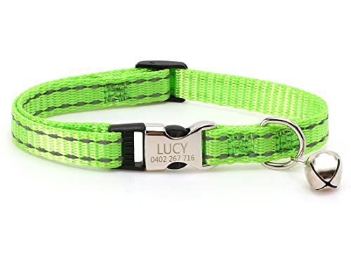 Personalized Cat Collar with Bell - Custom Reflective Kitten Collars with Name and Phone Number (Green)