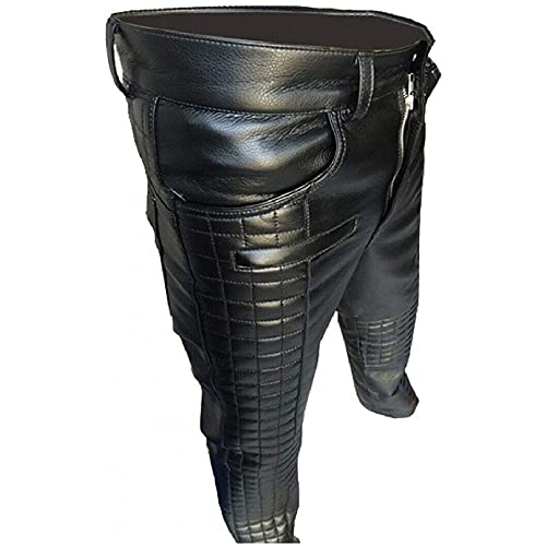 Mens Bikers Pants Real Black Leather Quilted Box Design Motorcycle Jeans Trouser2