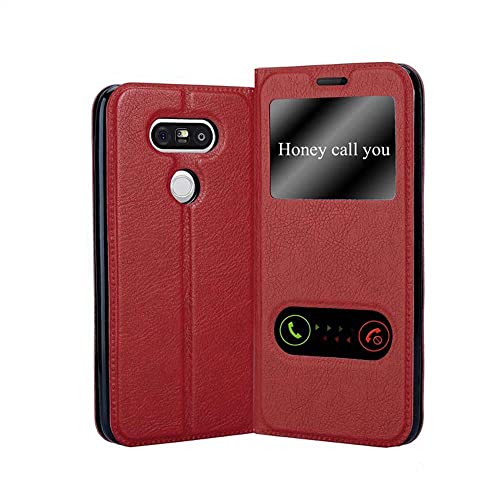 Cadorabo Estuche Compatible con LG G5 en Rojo AZRAFÁN - Funda Protector con Cierre magnético, función de Soporte y 2 Ventanas de visualización