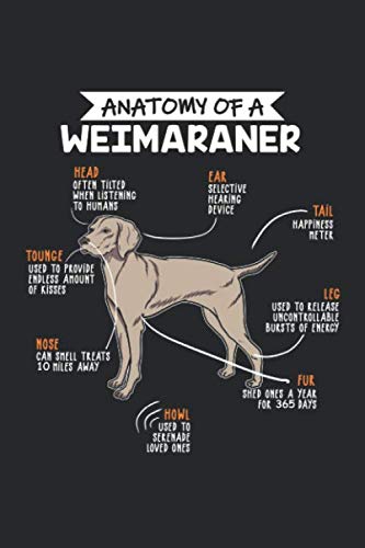 Anatomy Of A Weimaraner: 6" x 9" Blank, Notebook, Memo Book, Paperback, Journal, Diary