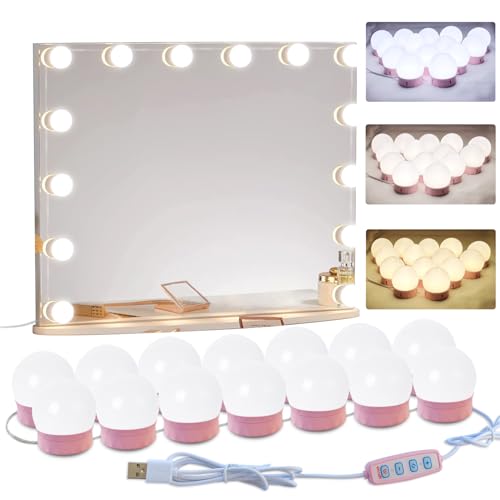 Image of 22.6ft Led Vanity Mirror Lights with 14 Dimmable Light Bulbs Makeup Vanity Lights for Big Long Mirror
