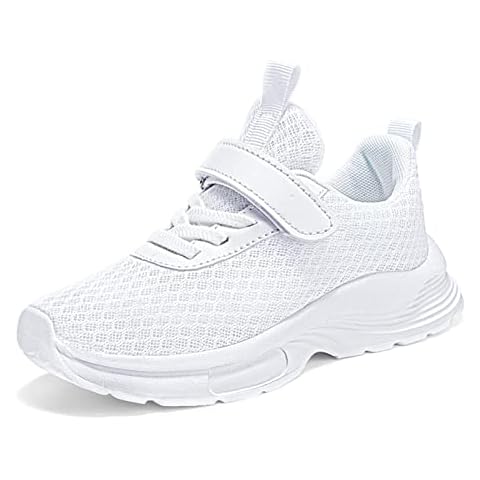 AQIYI Kids Traienrs Boys Walking Sneakers Hook and Loop Tennis Sports Running Shoes Outdoor Breathable 13UK Child White Cover