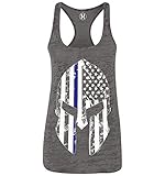 WOMENS Thin Blue Line - Spartan Mask American Flag Burnout Racerback Tank Top