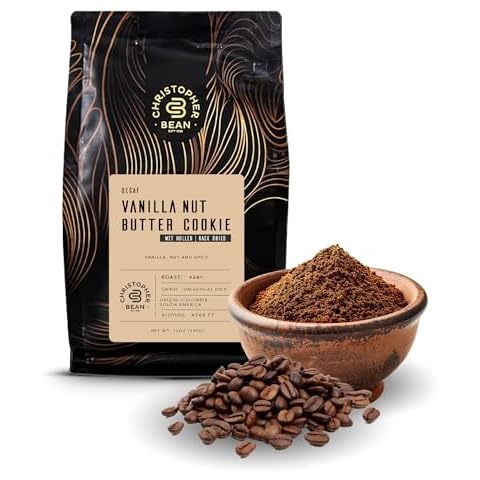 Christopher Bean Coffee - Vanilla Nut Butter Cookie Flavored Coffee, Relaxing After Dinner 100% Arabica, No Sugar, No Fats, Decaf Ground Vanilla Nut Coffee Beans, Non-GMO, (12-Ounce) Cover