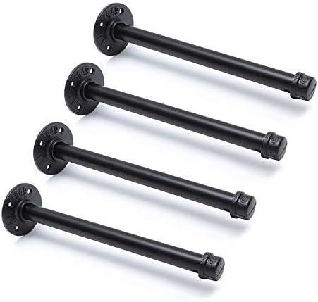 3/4" Industrial Black Iron Pipe Shelf Brackets, Rustic Wall Mounted DIY Shelving Brackets Hanging Custom Pipe Brackets for Floating Shelves(4, 12")