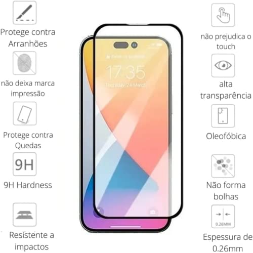 Kit Capa Capinha, Película de Vidro Temperado Premium 3D e Proteção da Lente Para iPhone 14, 14 Plus