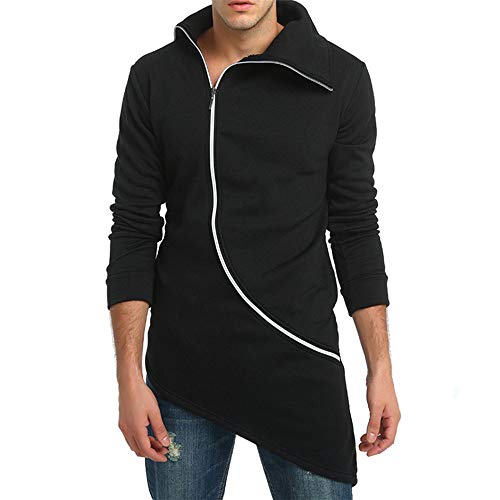 PRJN Suéter informal irregular para hombre de otoño e invierno, suéter con cremallera diagonal, suéter de manga larga con cremallera diagonal, suéteres casuales de manga larga con cremallera irregular