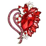 Red Heart Brooch, Elegant Valentine Brooches for Women, Sparkling Red Rhinestone Brooch for Wedding Party Ceremony Valentine's Day