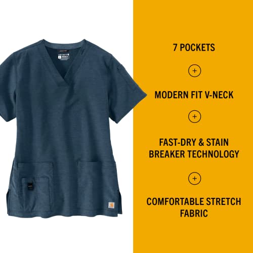 Carhartt Force Cross-Flex Women’s V-Neck Tech Top — Navy Heather, Medium