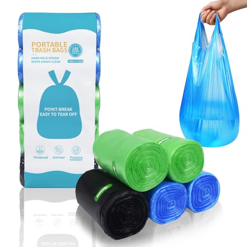 Image of O2frepak 5Rolls 4Gallon Portable Trash Bags,Thicken Small Garbage Bags for Office,Bedroom,Kitchen Waste Bin(150Counts,Colorful)