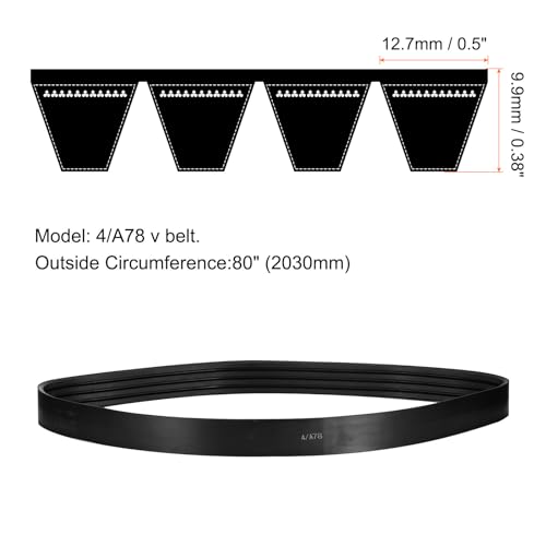 Image of uxcell 4 /A78 or 4 /4L800 Banded V-Belt Classic Wrapped Rubber, 4 Banded /4 Ribs, A Profile, 78 inch(1980mm) Inside Circumference