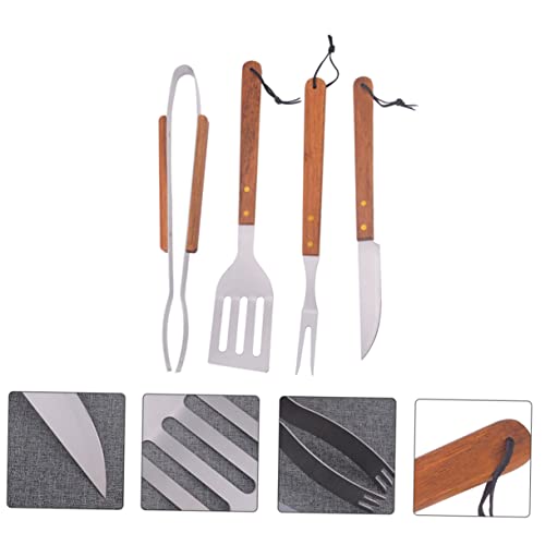 Set de 4 utensilios para parrilla con mango de madera miniatura 5