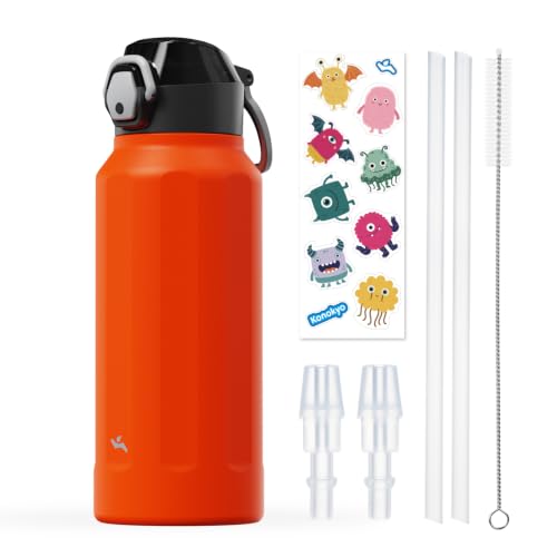 Konokyo FLOWPLAY 32oz Push-Button Insulated Water Bottle, Orange
