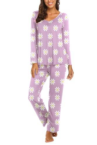 Image of Ekouaer Womens Pajama Sets 2 Piece Lounge Set Fall Winter Pajamas Long Sleeve Pjs Top and Pants Soft Pj Sets Loose Sleepwear