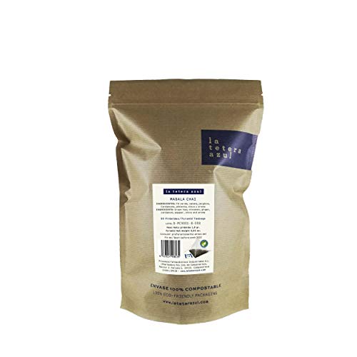 LA TETERA AZUL Té Verde Premium Con Canela Y Jengibre. 60 Pirámides. Masala Chai. Bolsa De 60 Pirámides.