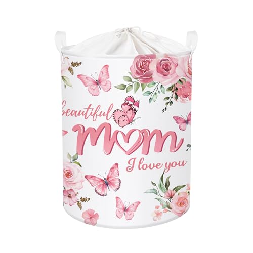 Clastyle Mother's Day Storage Basket Mom Gift Toy Box Ladies Laundry Hamper Flower Collapsible Clothes Organizer Nursery Bin for Bedroom, Butterfly, 36 * 45 cm