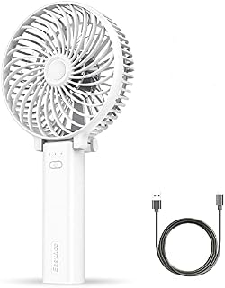 EasyAcc Upgraded Handheld Fan Electric Mini Portable Outdoor Fan Battery Operated 23 Hours Battery Reminder Silent Foldable Handle Desktop For Home Travel - White