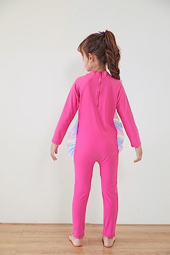 Image of Girls Swimsuits Long Sleeve Rash Guard Swimwear with Matching Cap One-Piece Bathing Suits 2-10 Years
