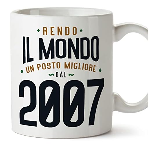 MUGFFINS Tazas 2007 Cumpleaños - En Italiano - Rendo il Mondo un Posto Migliore - 11 oz / 330 ml - Regalo original y divertido