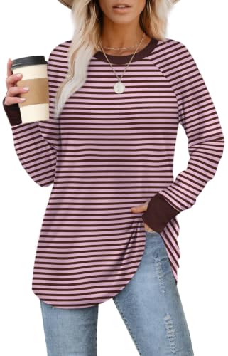 Image of XIEERDUO Womens Tunic Tops to Wear with Leggings Long Sleeve Thumb Hole Shirts Crew Neck Curved Hem