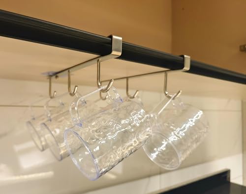 Mug Hooks Under Cabinet , 304 Stainless Steel Cup Hooks for Hanging Under Shelf, Mug Organizer Rack...
