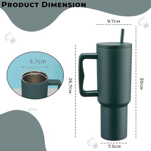 Image of Zephorus Personalized Stainless Steel Tumbler with Handle, 1200ml Capacity, Black Insulated Travel Mug with Straw, Custom Name Design (Green)