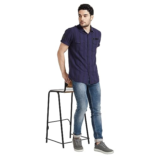 Image of Spykar Men's Slim Fit N /A Half Sleeve Striped Casual Shirts