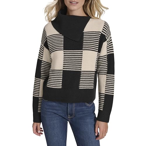 Nautica Women's Buffalo Check Warm Cowl Neck Pullover2