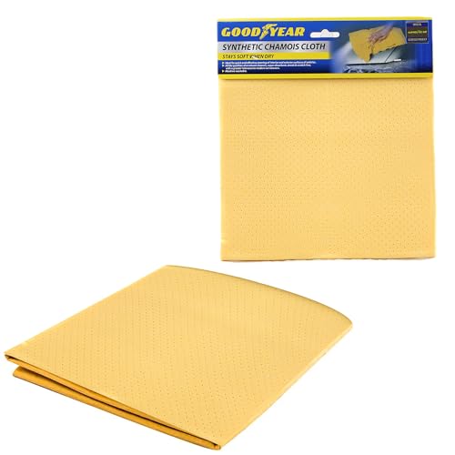 Goodyear Synthetic Chamois -natural Chamois, Super Absorbent, Streak And Scratch Free, With A Greater Tolerance To Modern Car Cleaners| Stays Soft When Drying| Extra Large 72cm x 50cm|Machine Washable