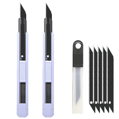 Cúter Multiusos con Cuchilla Retráctil de 9 Mm y 10 Cuchillas de Repuesto. Ideal for El Hogar, La Oficina y La Escuela(Purple,2把)