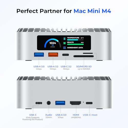 Image of RayCue All-in-One Dock for Mac mini M4 with Smart Displays, NVMe /SATA SSD Enclosure, 4K60Hz HDMI, 10G USB-A /C, 5G USB-A*2, USB-C Charging, SD /TF, Audio - Mac mini M4 HUB &Docking Station(2024)