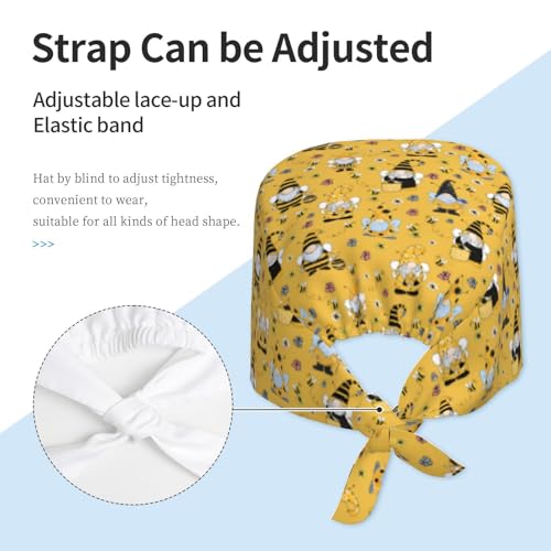 Image of Working Cap Scrub Cap with Sweatband Adjustable Unisex Tie Back Hat for Cleaning Farm Nursing