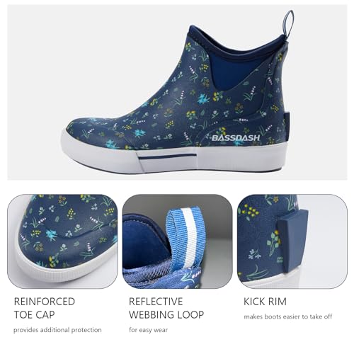 Image of BASSDASH Womens 4.5 inch Waterproof Deck Ankle Rain Boots Anti-Slip Neoprene Rubber Garden Fishing Boots