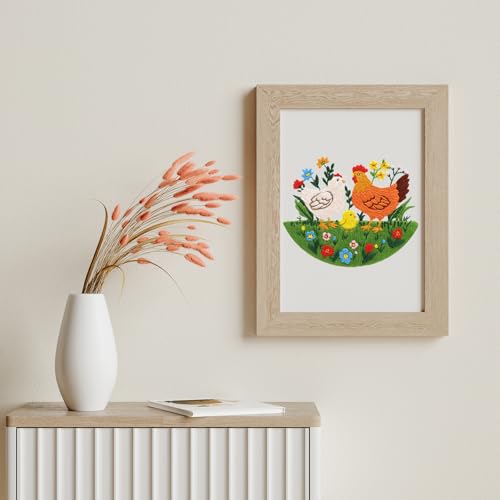 Image of Louise Maelys Funny Animal Embroidery Kits for Beginners,Cross Stitch Kit for Adults,DIY Needlepoint with Hen Rooster Chick and Flower Lawn Pattern