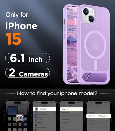 Image of Magnetic Compatible with iPhone 15 Case, [Built-in Invisible Kickstand][Compatible with MagSafe] [Military Grade Shockproof] Slim Translucent Matte Phone Case for iPhone 15 6.1 inch